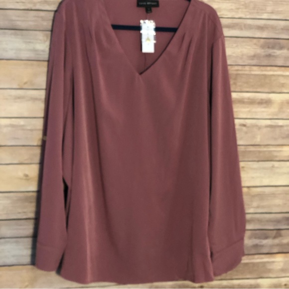 Lane Bryant Tops - Lane Bryant V-Neck Button Tab Mauve Blouse